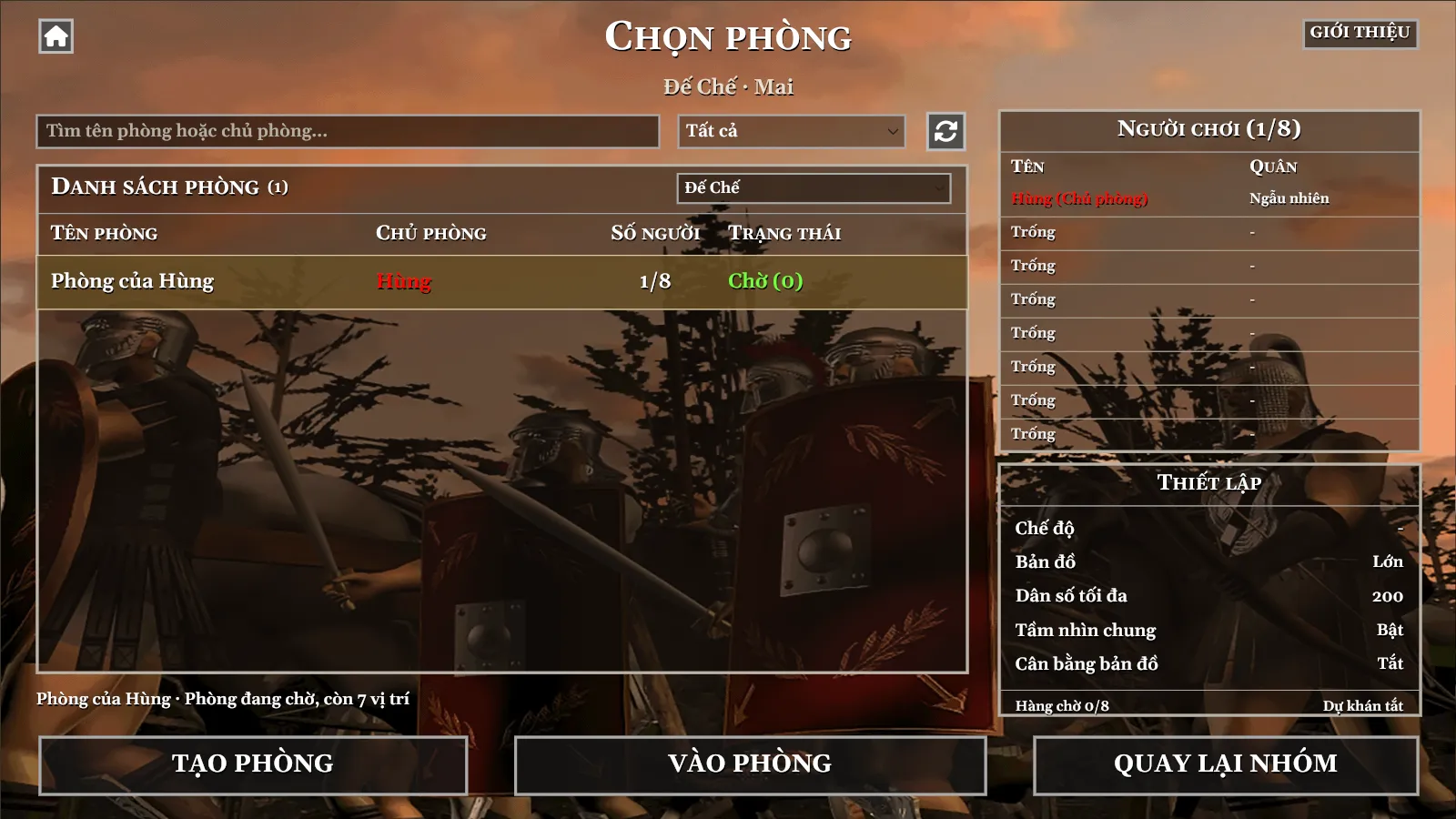 Danh sách phòng chơi