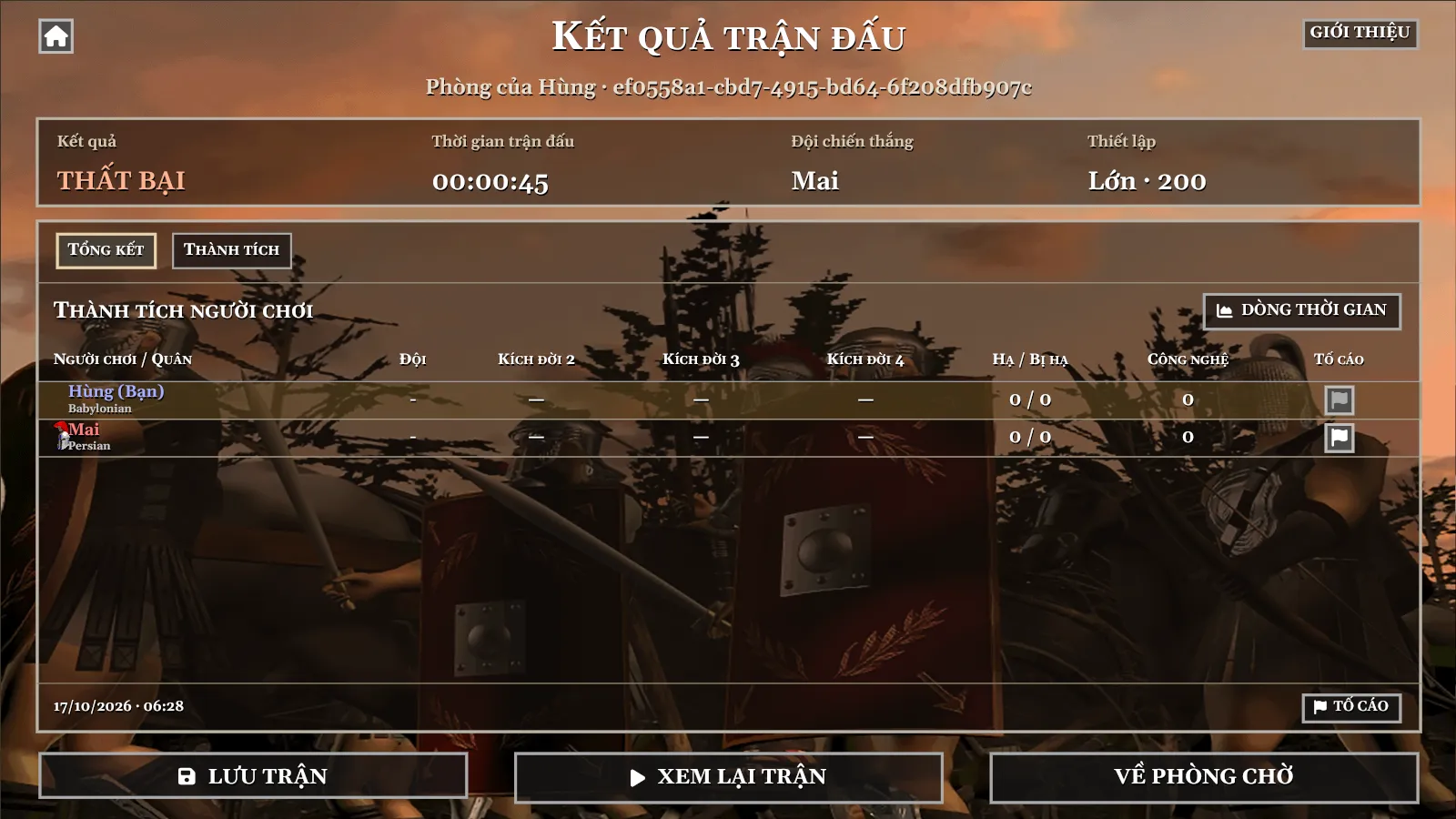 Màn hình kết quả trận đấu